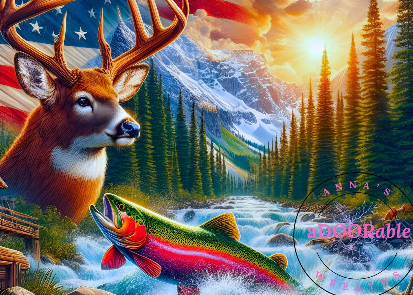 Tempered Glass Cutting Board Deer and Fish by Rapids