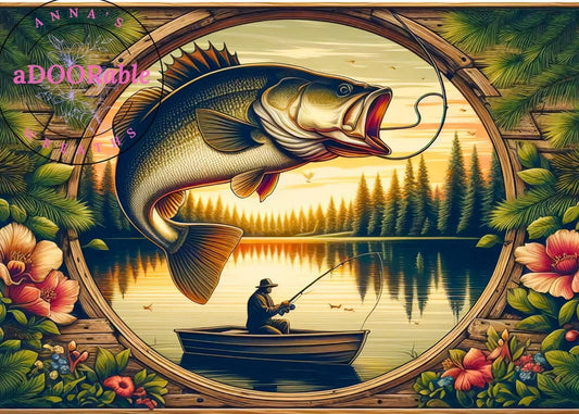 Tempered Glass Cutting Board Fish Lake with Fisherman