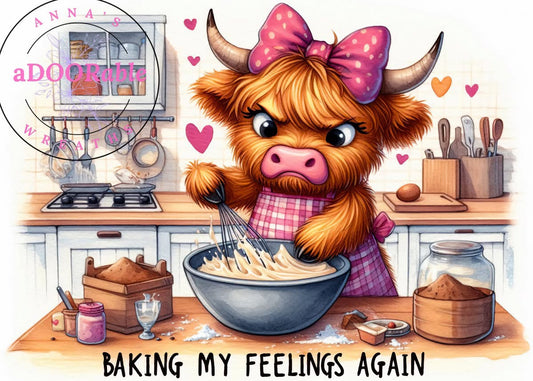 Tempered Glass Cutting Board Highland Cow Baking Feelings