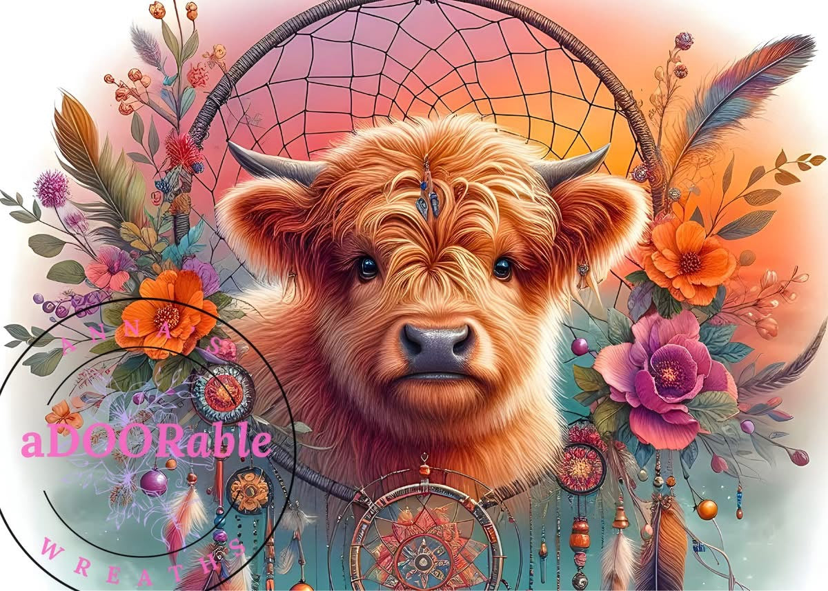 Tempered Glass Cutting Board Highland Cow Dream Catcher