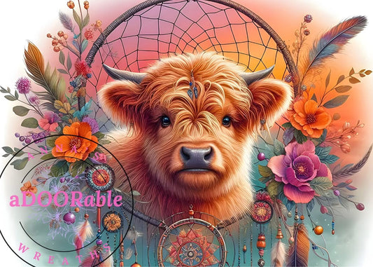 Tempered Glass Cutting Board Highland Cow Dream Catcher