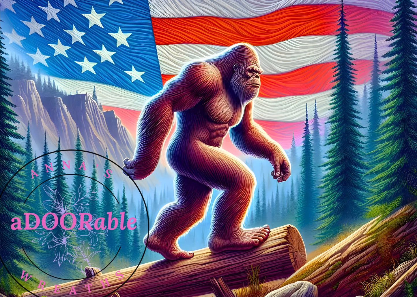 Tempered Glass Cutting Board Bigfoot American Flag Mountains