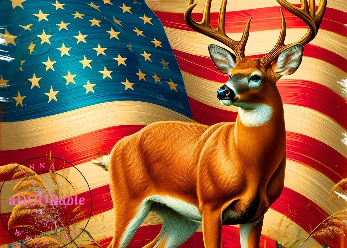 Tempered Glass Cutting Board Deer with American Flag