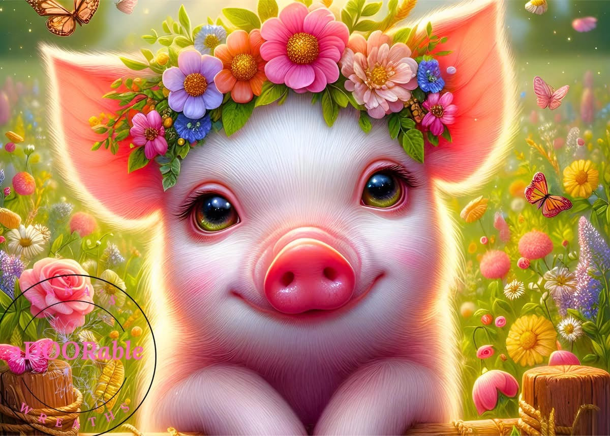 Tempered Glass Cutting Board Pig with Floral Headband