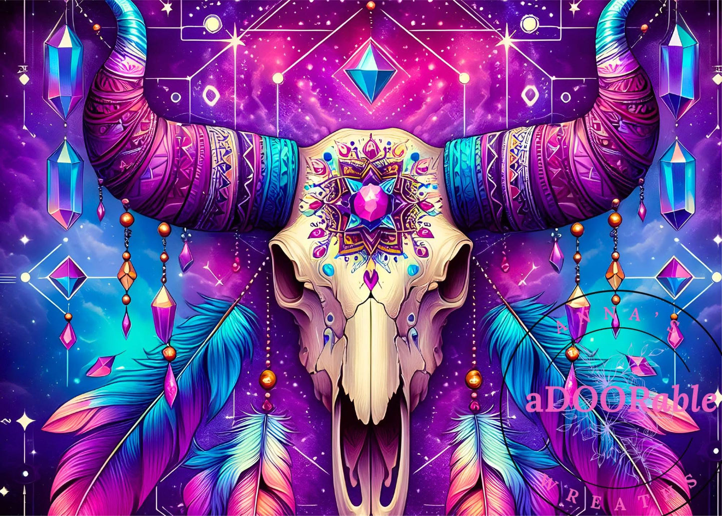 Tempered Glass Cutting Board Southwest Skulls Purple Teal