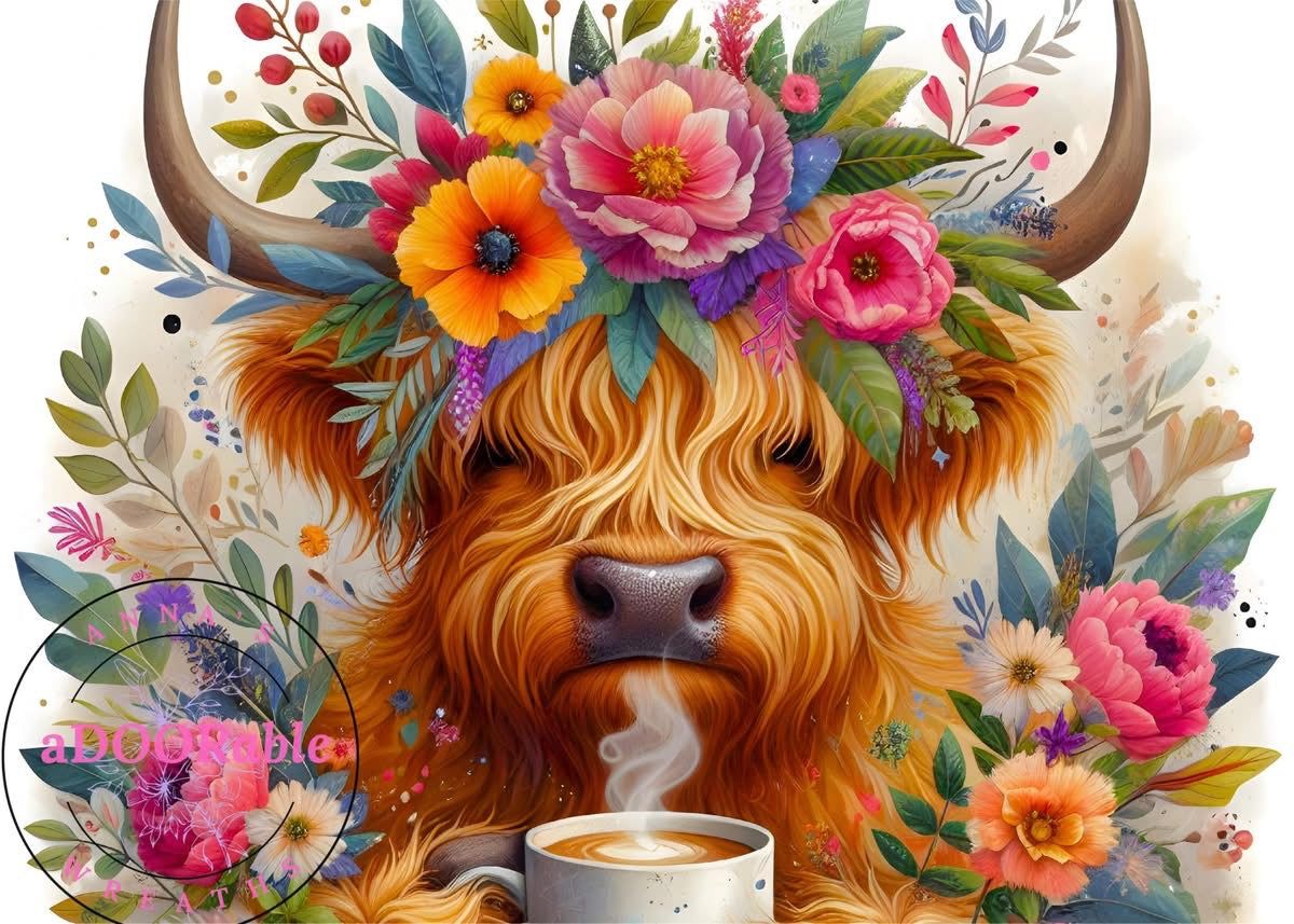 Tempered Glass Cutting Board Highland Cow Coffee Smell the Aroma