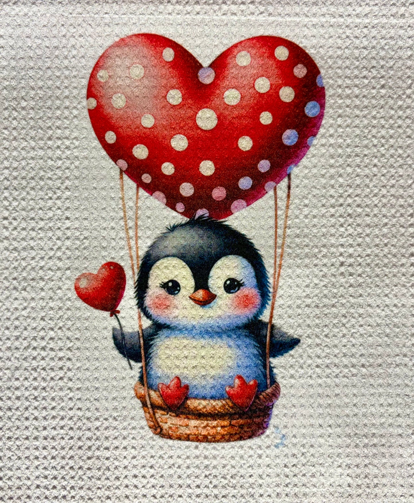 Towels - VALENTINES PENQUIN HEART BASKET BALLOON