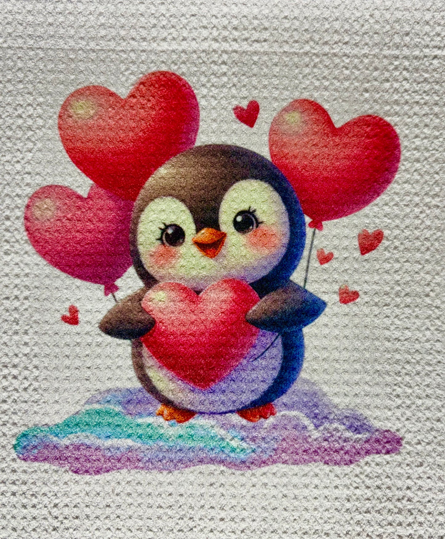 Towels - VALENTINES PENQUIN WITH HEARTS