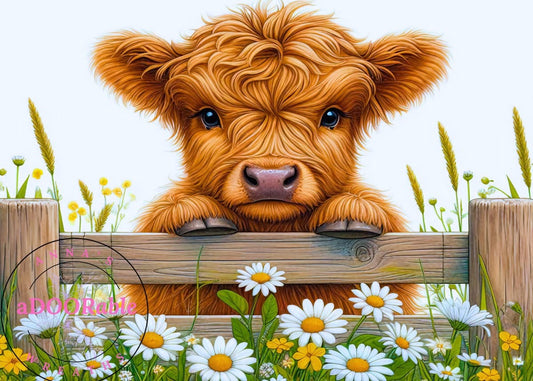 Tempered Glass Cutting Board Highland Cow Fence with Daisies