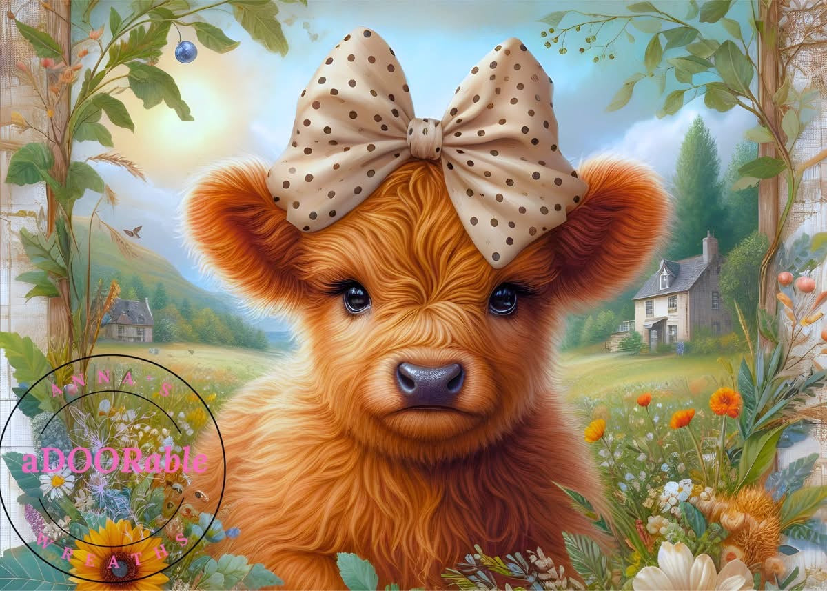 Tempered Glass Cutting Board Highland Cow Polka Dot Bow