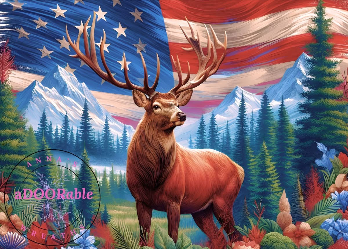 Tempered Glass Cutting Board Elk American Flag Behind Mountains