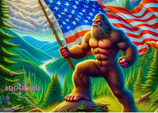 Tempered Glass Cutting Board Bigfoot Holding American Flag