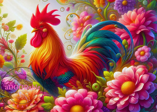 Tempered Glass Cutting Board Chicken/Rooster Colorful with Flowers