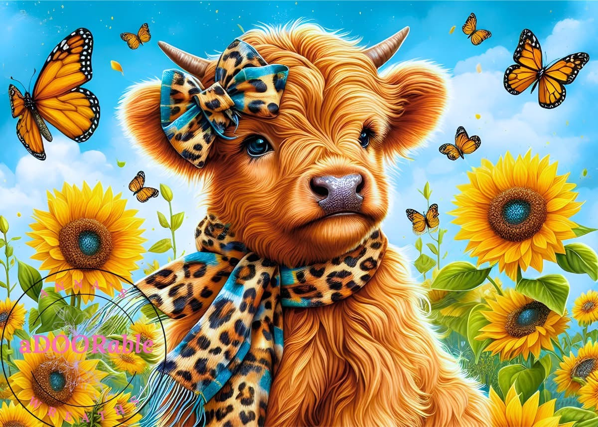 Tempered Glass Cutting Board Highland Cow Animal Print Scarf
