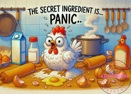 Tempered Glass Cutting Board Chicken/Rooster Secret Ingredient is Panic