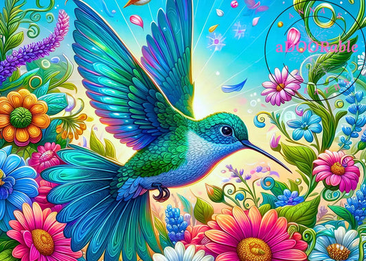 Tempered Glass Cutting Board Hummingbird with Colorful Flowers