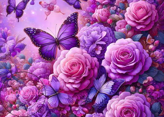 Tempered Glass Cutting Board Butterfly with Purple Flowers