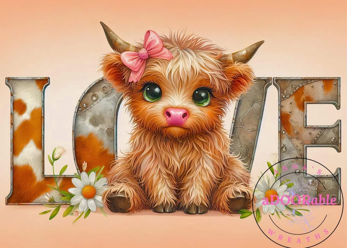 Tempered Glass Cutting Board Highland Cow Animal Print Love