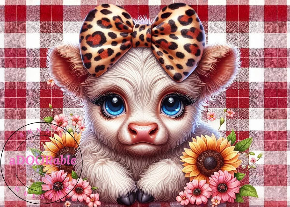Tempered Glass Cutting Board Highland Cow Animal Print Bow