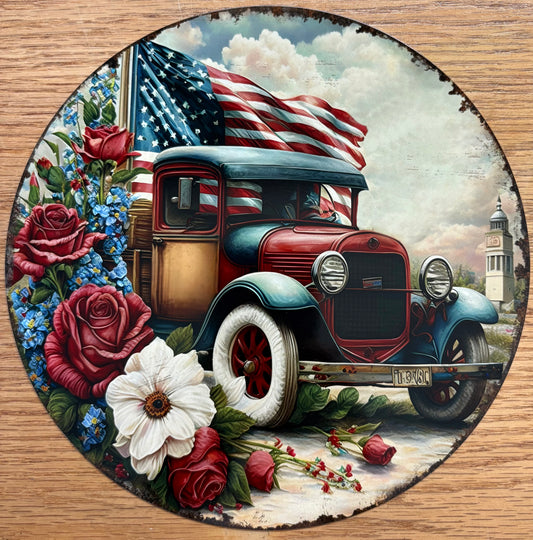 JULY 4TH - VINTAGE TRUCK & FLAG