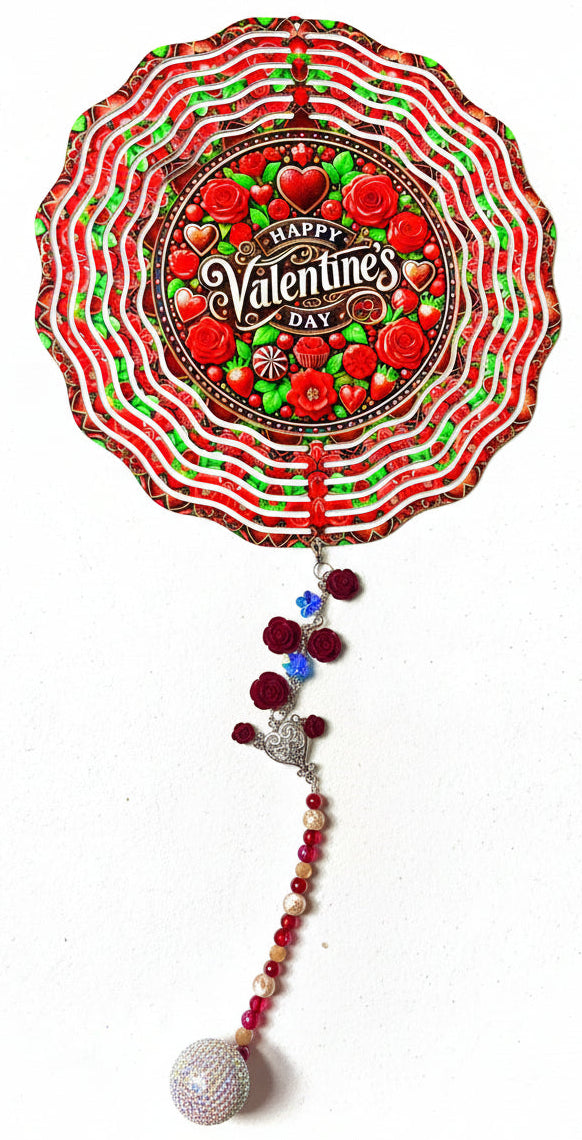 Wind Spinner with Jewel Strand Valentine's Happy Valentines Floral