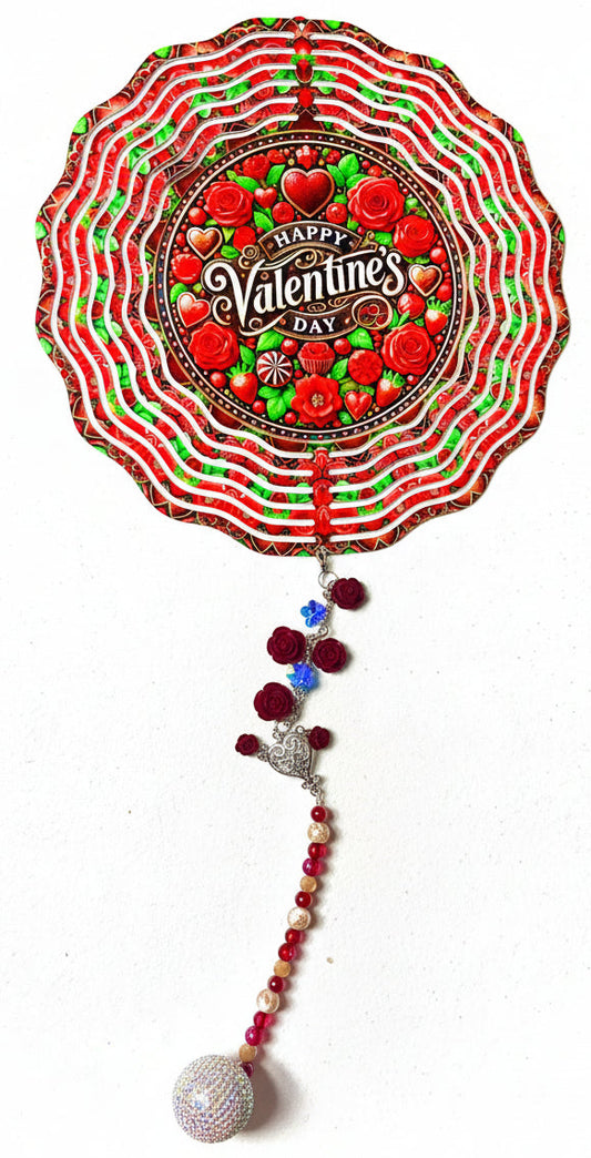 Wind Spinner with Jewel Strand Valentine's Happy Valentines Floral