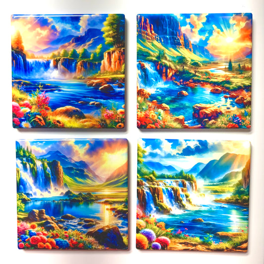 Coasters 4/pk - NATURE WATERFALLS