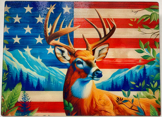 Tempered Glass Cutting Board Deer American Flag Mountains