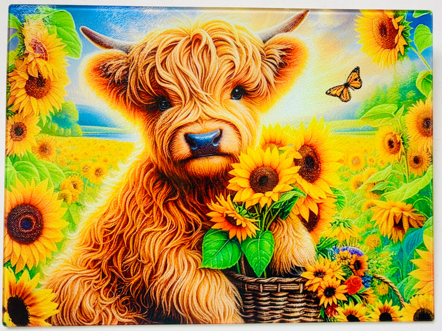 Tempered Glass Cutting Board Highland Cow Conversion Sunflowers