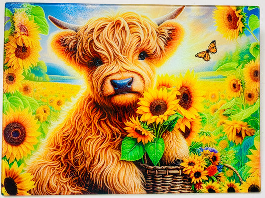 Tempered Glass Cutting Board Highland Cow Conversion Sunflowers