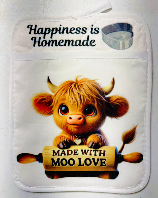 POT HOLDER - HIGHLAND COW HAPPINESS MOO LOVE