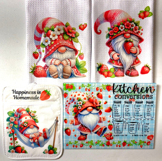 KITCHEN SET - GNOME FRUIT STRAWBERRIES (4 PIECE)