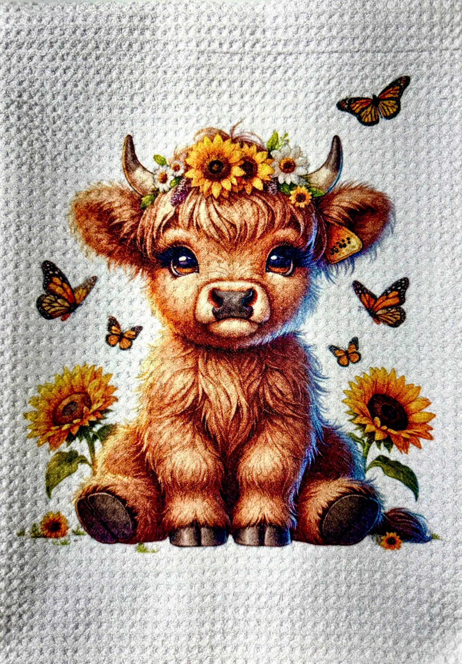 Towels - HIGHLAND COW SUNFLOWER HEADBAND BUTTERFLIES (Copy)