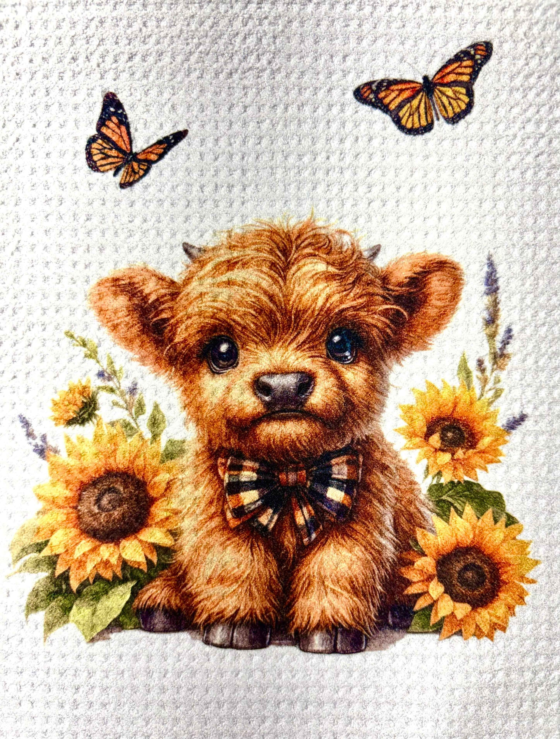 Towels - HIGHLAND COW SUNFLOWER PLAID BOW (Copy)