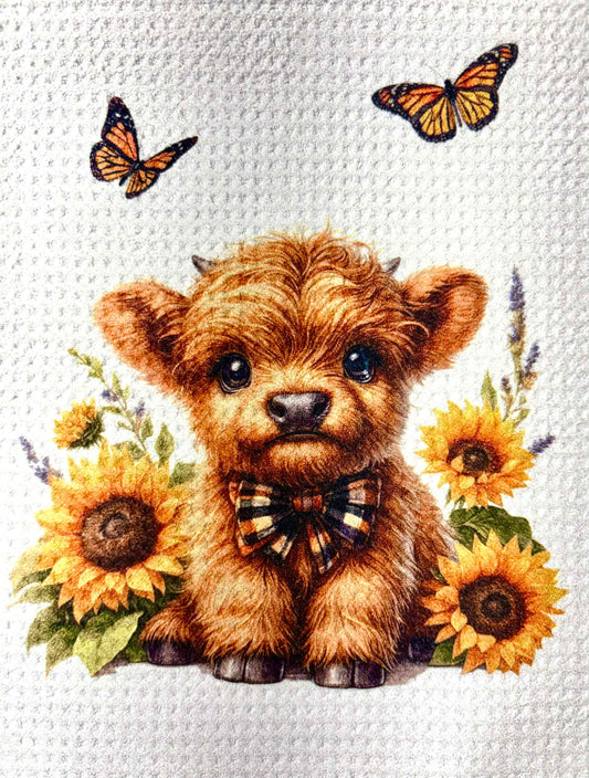 Towels - HIGHLAND COW SUNFLOWER PLAID BOW (Copy)
