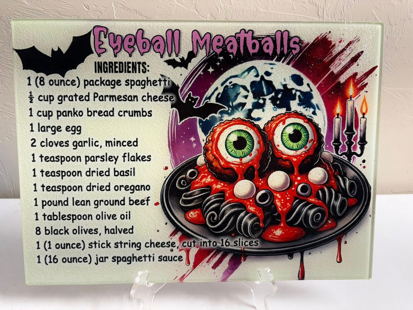 Tempered Glass Cutting Board Halloween Eyeball Meatballs Recipe