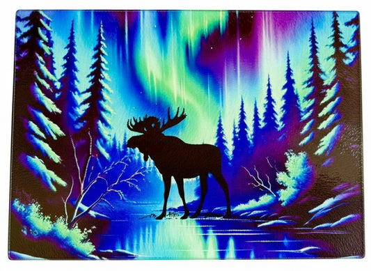 Tempered Glass Cutting Board Moose Northern Lights