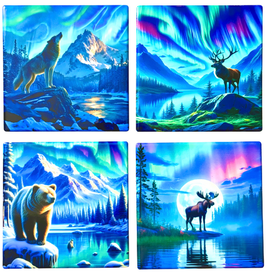 Coasters 4/pk - WILDLIFE ANIMAL N. LIGHTS