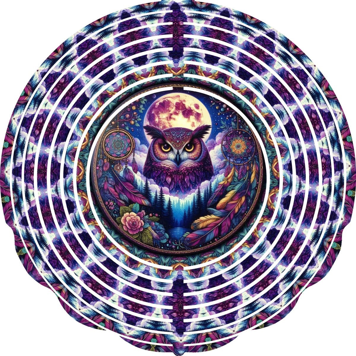 Wind Spinners with Jewel Strand Bird Owl Moon & Dream Catchers
