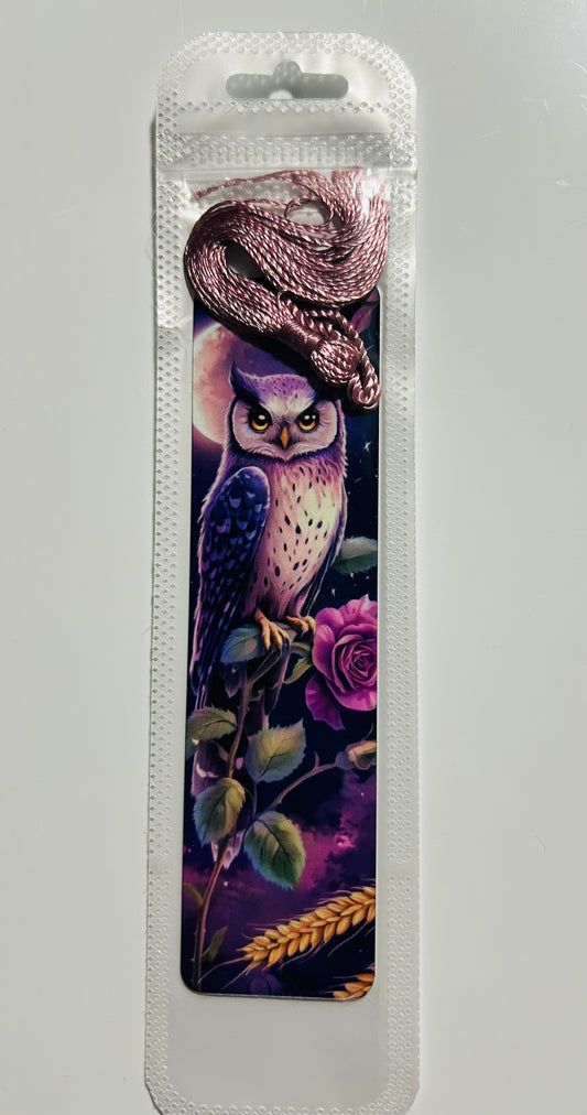 BOOKMARK - OWL PURPLE ROSE