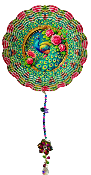 Wind Spinners with Jewel Strand Bird Peacock Pink Roses