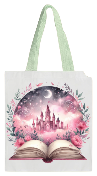 BOOK BAG - FAIRY TALE PINK & FLORAL CASTLE