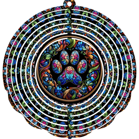 Wind Spinner with Jewel Strand Dog Print Stained Glass