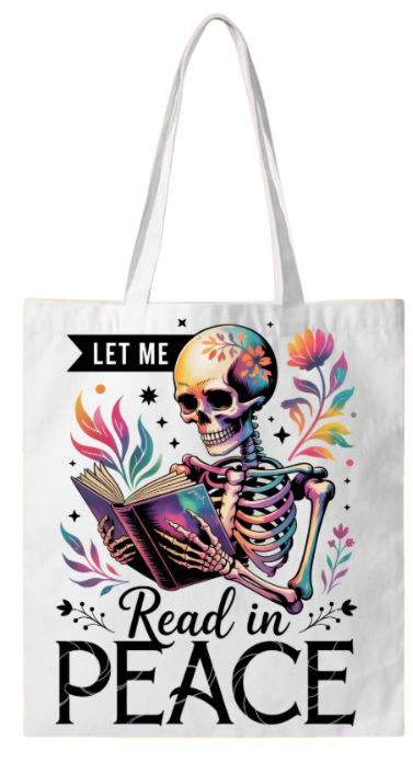 BOOK BAG - SKELETON LET ME READ IN PEACE