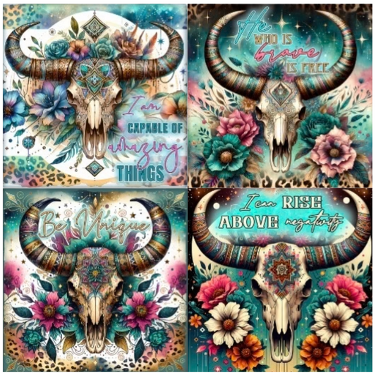 Coasters 4/pk - SOUTHWEST SKULLS AMAZING