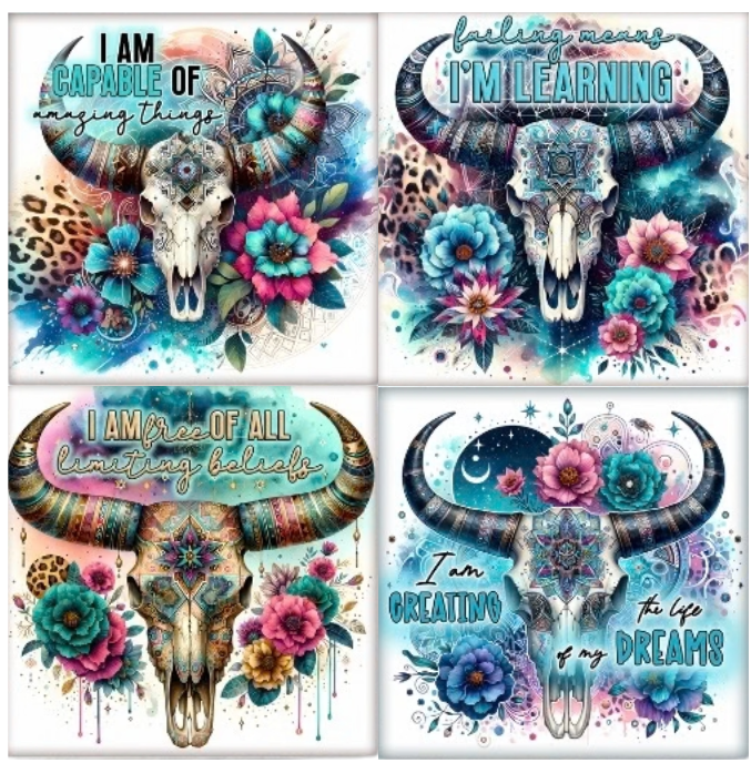 Coasters 4/pk - SOUTHWEST SKULLS I AM