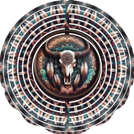 WIND SPINNER - SOUTHWEST SKULL GOLD TURQOUISE