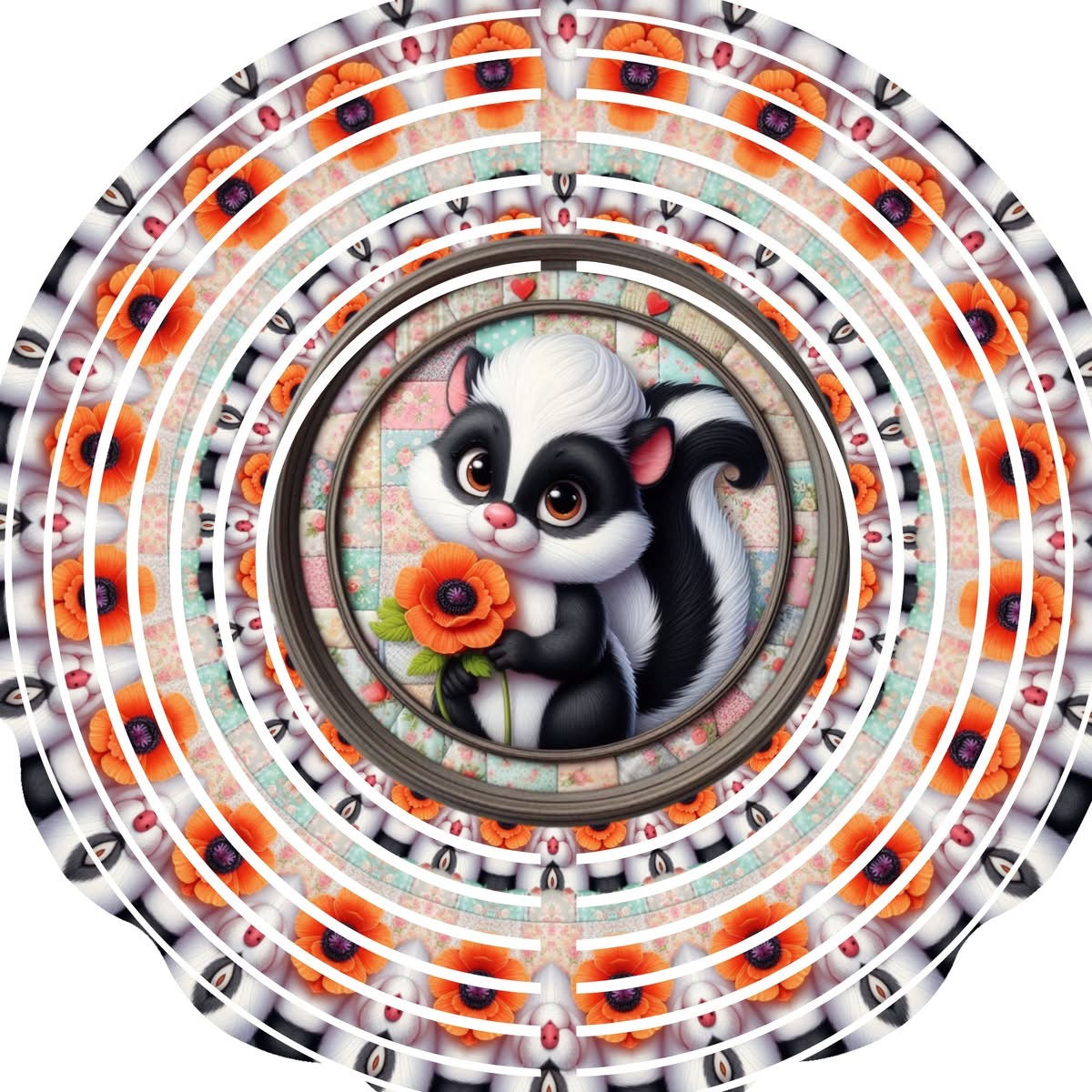 Wind Spinner with Jewel Strand Skunk Holding Flower