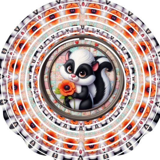 Wind Spinner with Jewel Strand Skunk Holding Flower