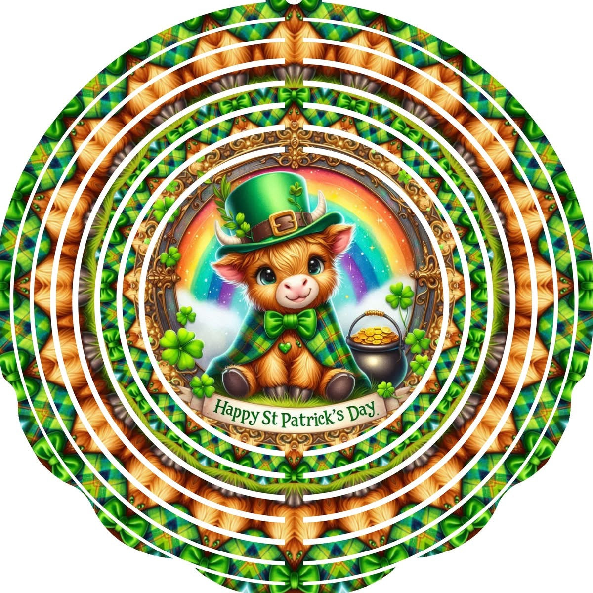 Wind Spinner with Jewel Strand St Patricks Day Highland Cow Rainbow